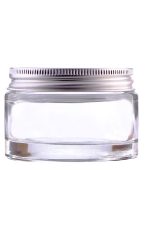50 ml klar glaskrukke med alu låg